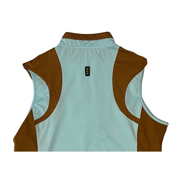 Jamie Sadock Women's Medium 1/4 Zip Cap Sleeve Golf Top Brown Light Blue-Green - Picture 5 of 7